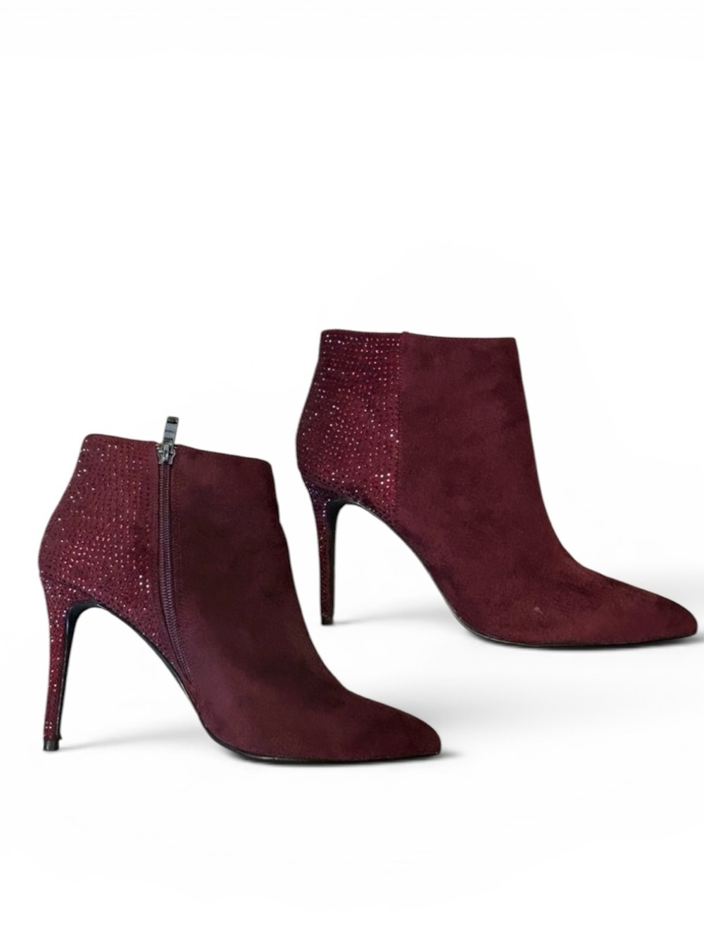 Le Chateau Burgundy Suede & Sparkle Stiletto Ankle Boots